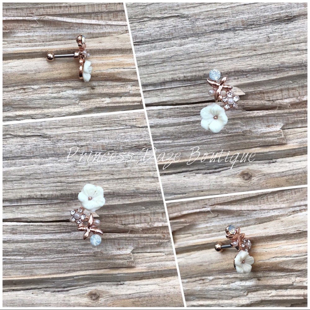 Rose Gold Flower Cluster Cartilage/ Tragus Earring